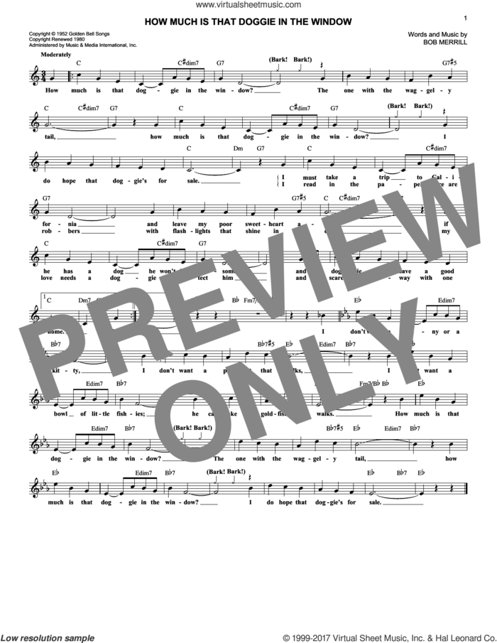 How Much Is That Doggie In The Window sheet music for voice and other instruments (fake book) by Bob Merrill, intermediate skill level