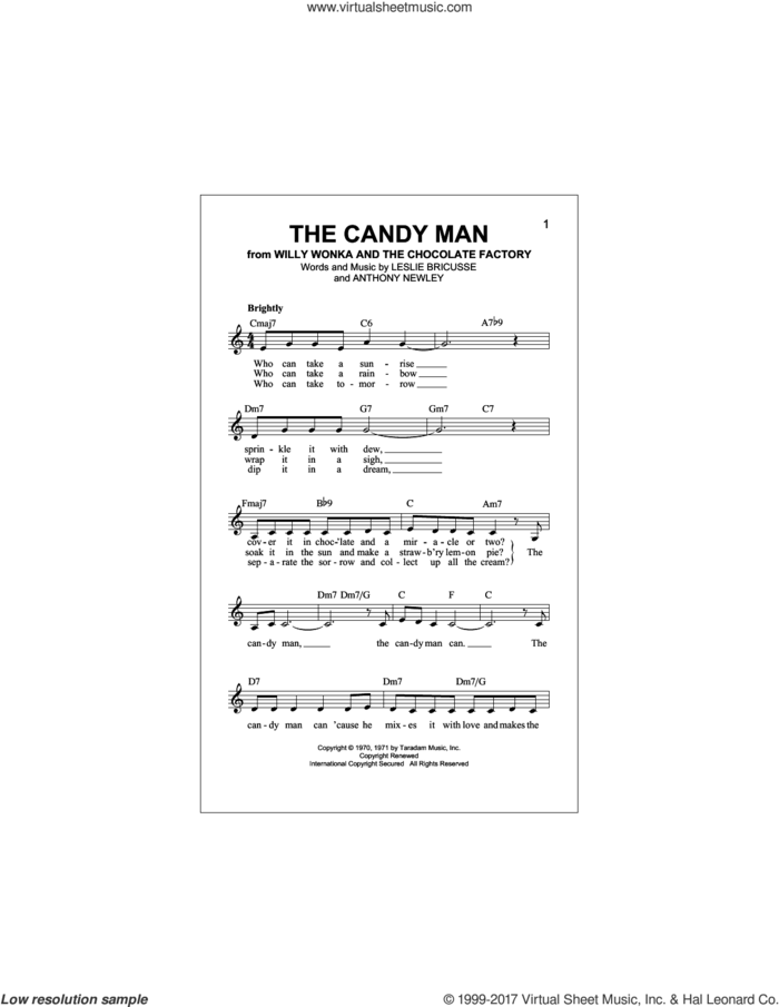 The Candy Man sheet music for voice and other instruments (fake book) by Leslie Bricusse, Sammy Davis, Jr. and Anthony Newley, intermediate skill level