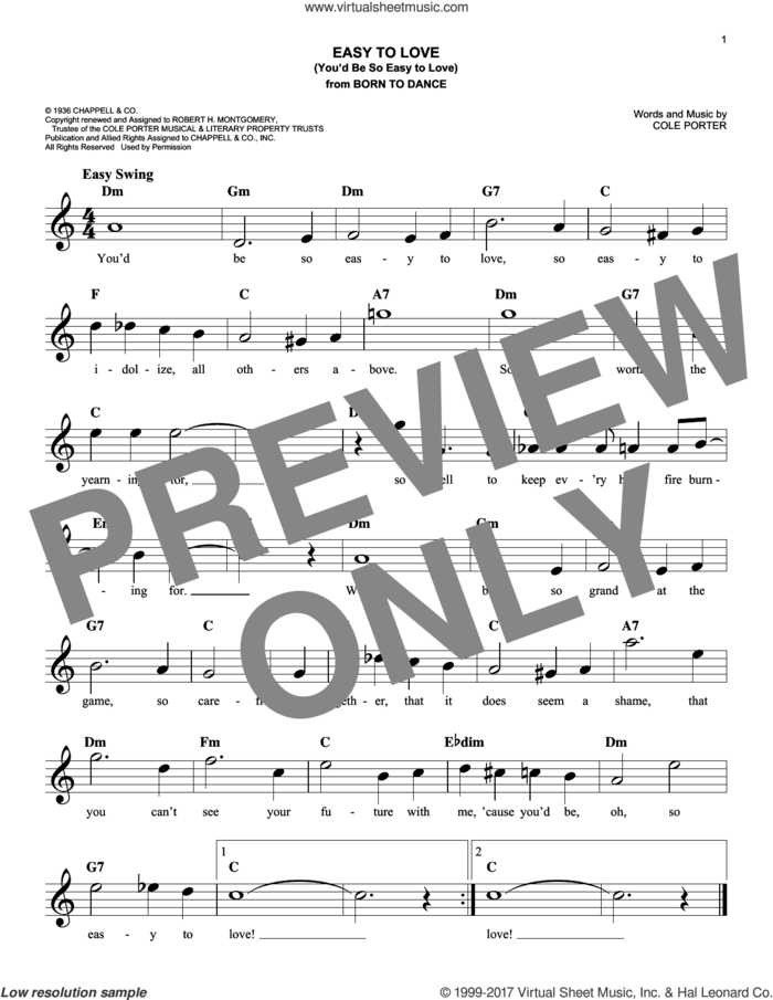 Easy To Love (You'd Be So Easy To Love) sheet music for voice and other instruments (fake book) by Cole Porter, intermediate skill level