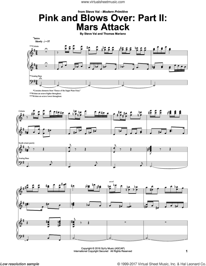 Pink And Blows Over: Part II: Mars Attack sheet music for guitar (tablature) by Steve Vai and Thomas Mariano, intermediate skill level