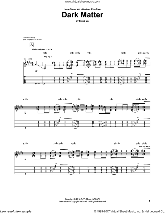 Dark Matter sheet music for guitar (tablature) by Steve Vai, intermediate skill level