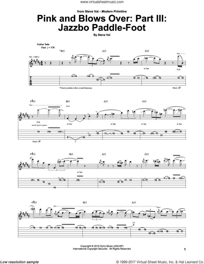 Pink And Blows Over: Part III: Jazzbo Paddle-Foot sheet music for guitar (tablature) by Steve Vai, intermediate skill level