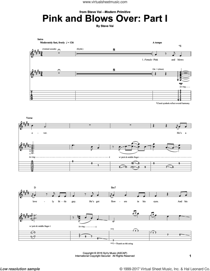 Pink And Blows Over: Part I sheet music for guitar (tablature) by Steve Vai, intermediate skill level