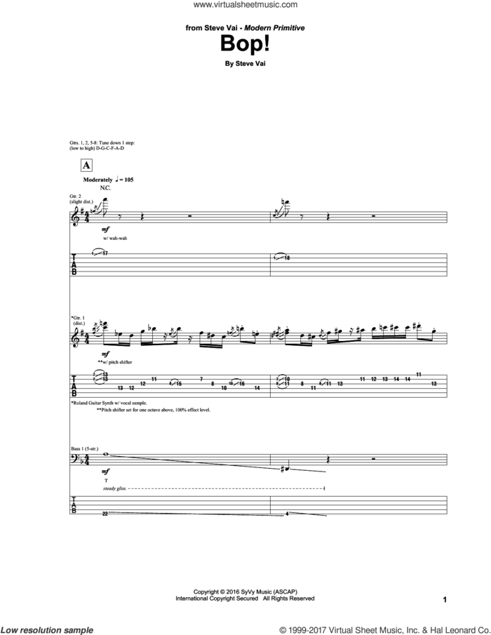 Bop! sheet music for guitar (tablature) by Steve Vai, intermediate skill level