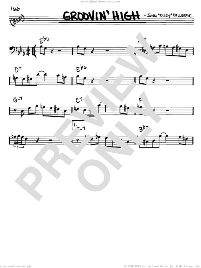 Groovin' High sheet music for voice and other instruments (bass clef) by Dizzy Gillespie and Charlie Parker, intermediate skill level