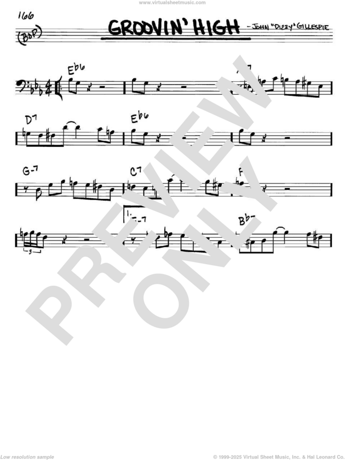 Groovin' High sheet music for voice and other instruments (bass clef) by Dizzy Gillespie and Charlie Parker, intermediate skill level