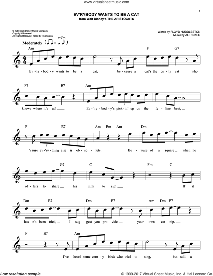 Ev'rybody Wants To Be A Cat sheet music for voice and other instruments (fake book) by Al Rinker and Floyd Huddleston, easy skill level