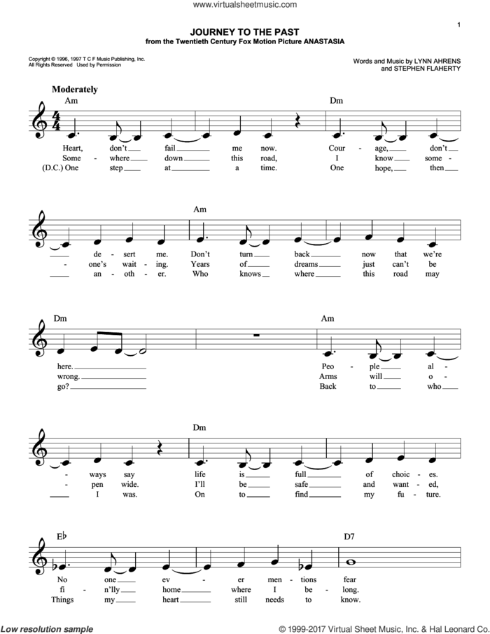 Journey To The Past sheet music for voice and other instruments (fake book) by Lynn Ahrens and Stephen Flaherty, easy skill level