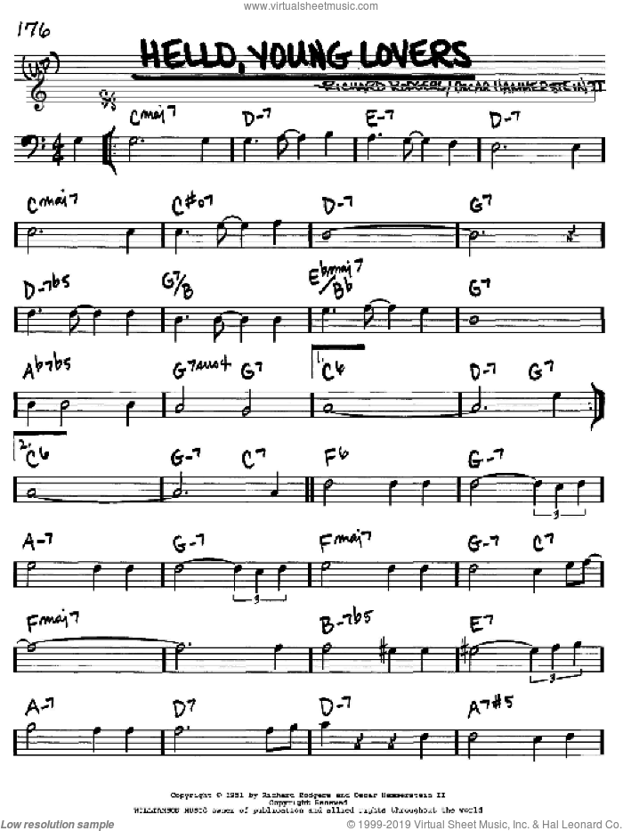 Hello, Young Lovers sheet music for voice and other instruments (bass clef) by Rodgers & Hammerstein, Oscar II Hammerstein and Richard Rodgers, intermediate skill level