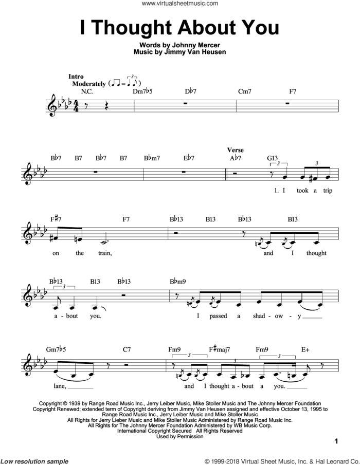 I Thought About You sheet music for voice solo by Benny Goodman, Jimmy Van Heusen and Johnny Mercer, intermediate skill level