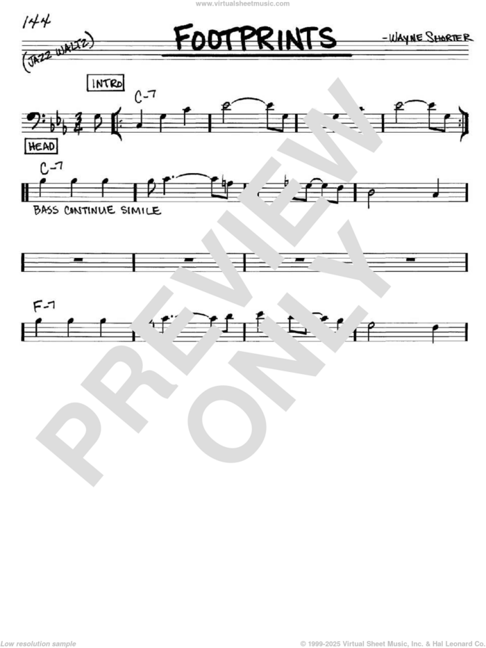 Footprints sheet music for voice and other instruments (bass clef) by Wayne Shorter, intermediate skill level