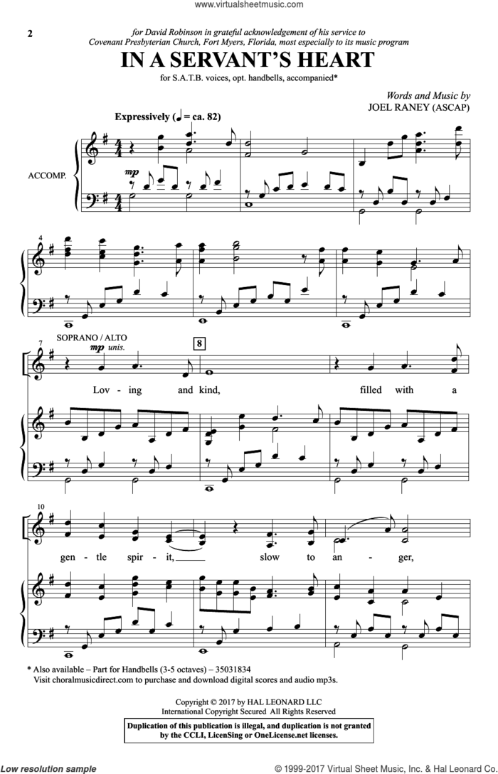In A Servant's Heart sheet music for choir (SATB: soprano, alto, tenor, bass) by Joel Raney, intermediate skill level
