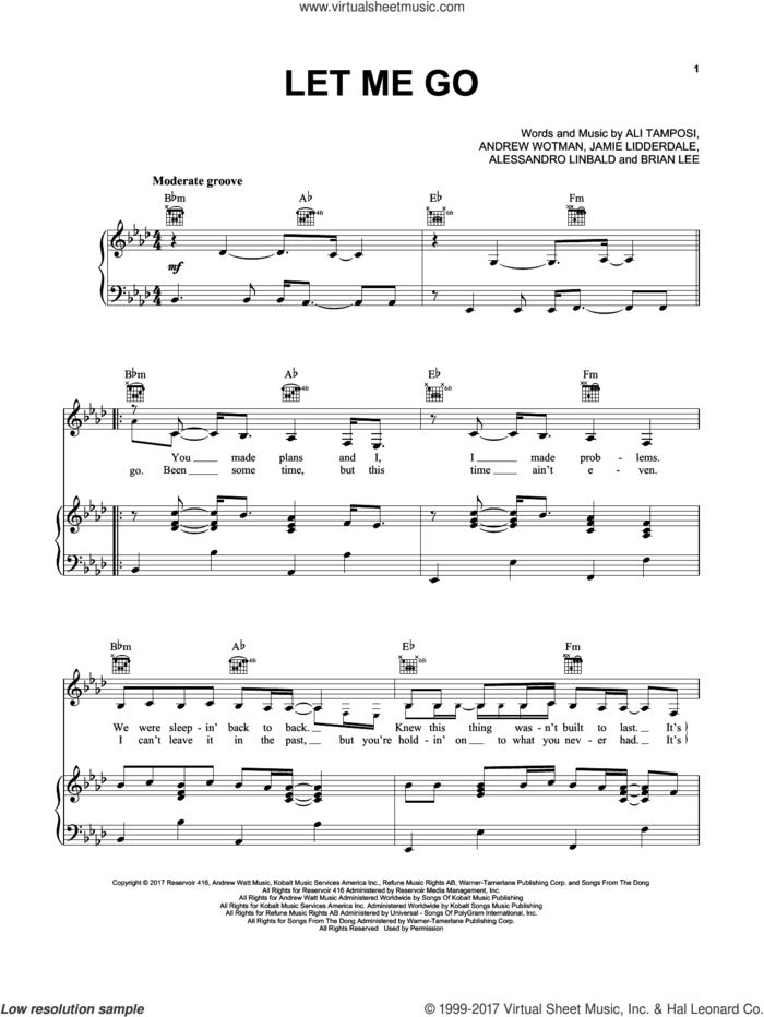 Let Me Go sheet music for voice, piano or guitar by Hailee Steinfeld and Alesso feat. Florida Georgia Line, Alessandro Linbald, Ali Tamposi, Andrew Wotman, Brian Lee and Jamie Lidderdale, intermediate skill level