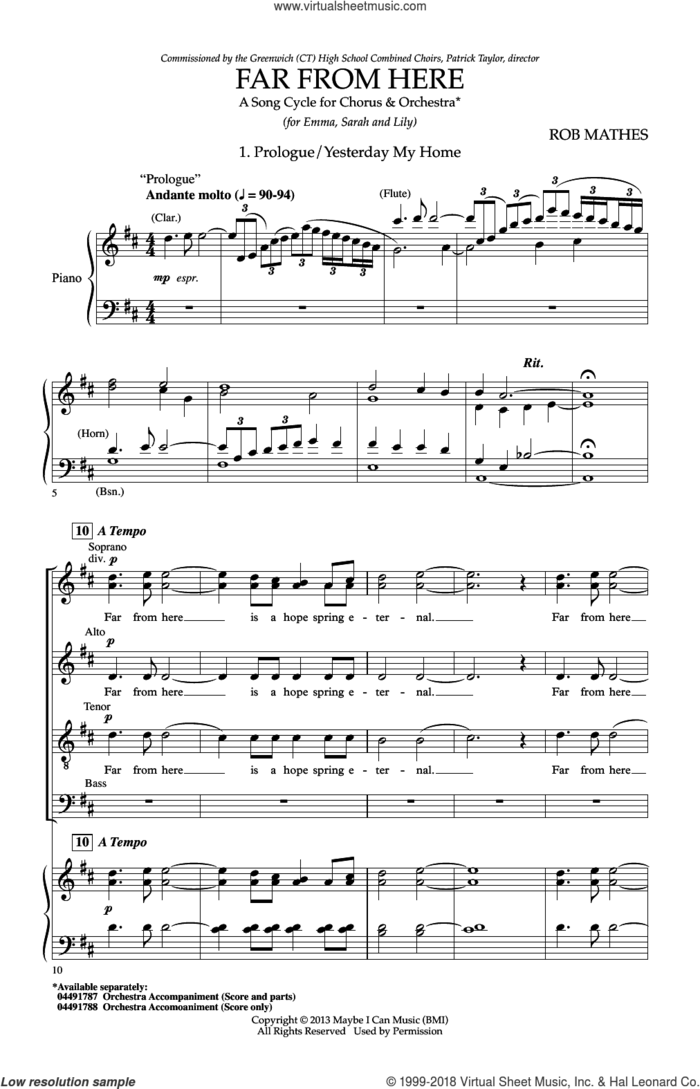 Far From Here sheet music for choir (SATB: soprano, alto, tenor, bass) by Robert Mathes, intermediate skill level