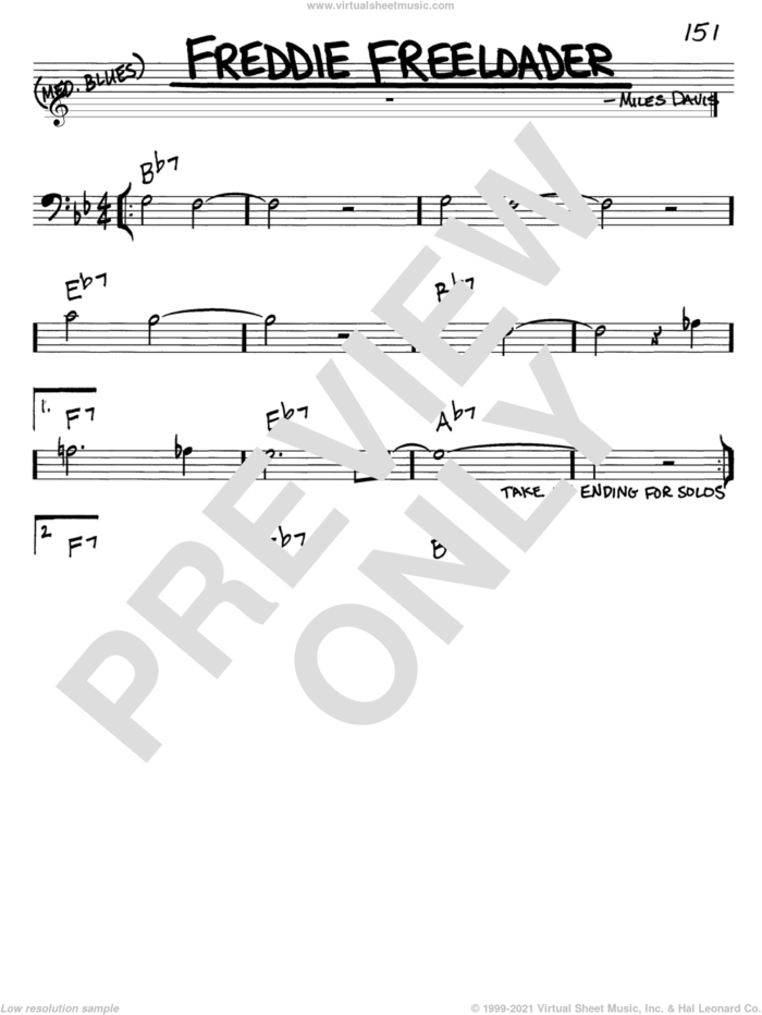 Freddie Freeloader sheet music for voice and other instruments (bass clef) by Miles Davis, intermediate skill level