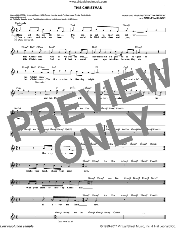 This Christmas sheet music for voice and other instruments (fake book) by Donny Hathaway and Nadine McKinnor, intermediate skill level