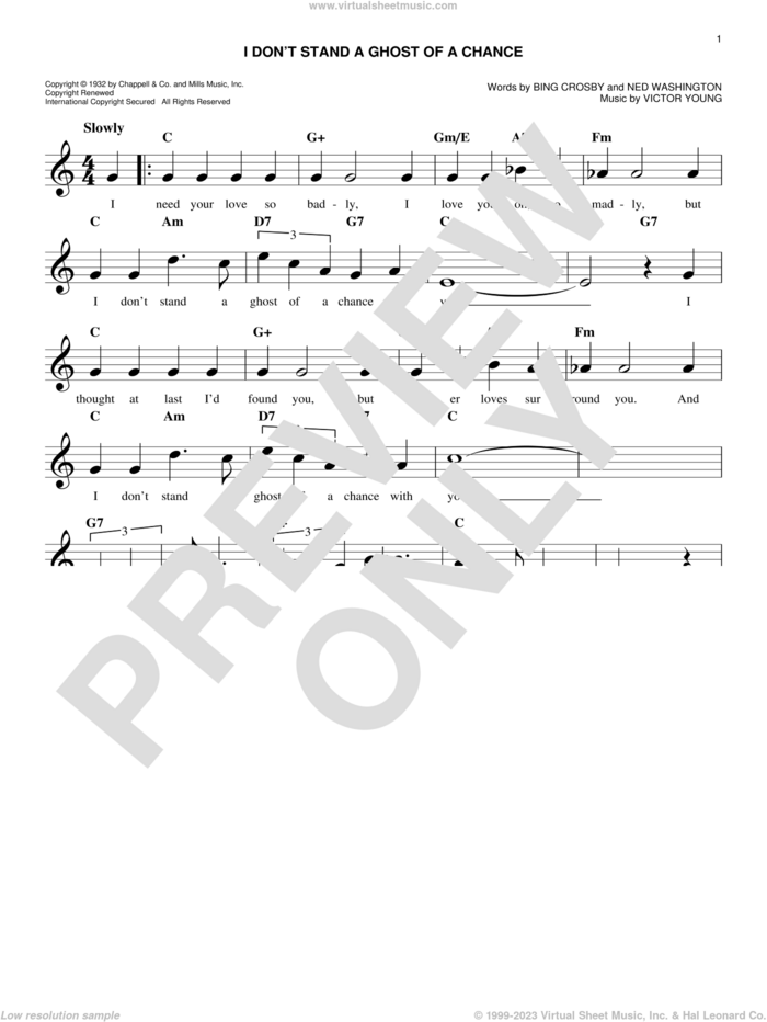 I Don't Stand A Ghost Of A Chance With You sheet music for voice and other instruments (fake book) by Ned Washington, Bing Crosby and Victor Young, easy skill level