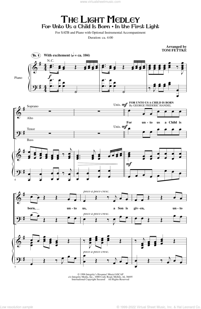 The Light Medley sheet music for choir (SATB: soprano, alto, tenor, bass) by George Frideric Handel and Tom Fettke, intermediate skill level