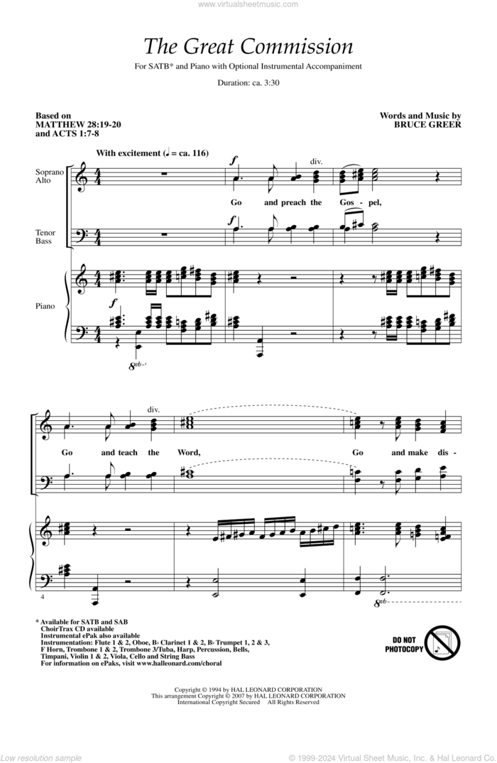 The Great Commission sheet music for choir (SATB: soprano, alto, tenor, bass) by Bruce Greer, intermediate skill level