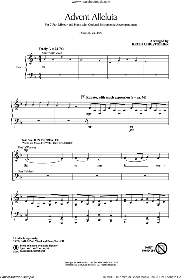 Advent Alleluia sheet music for choir (2-Part) by Keith Christopher, Pavel Tschesnokoff and Miscellaneous, intermediate duet