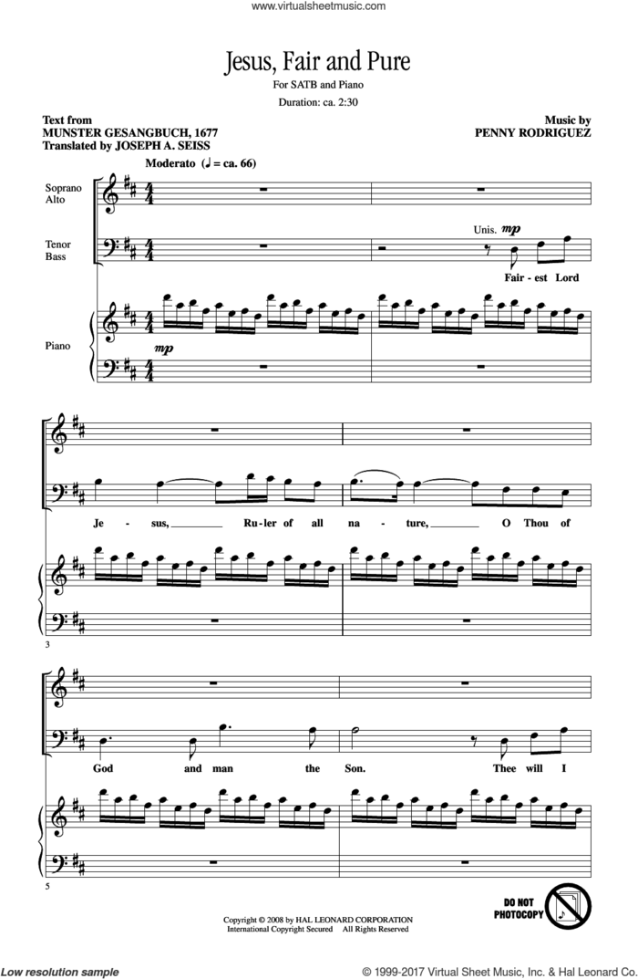 Jesus, Fair And Pure sheet music for choir (SATB: soprano, alto, tenor, bass) by Munster Gesangbuch and Penny Rodriguez, intermediate skill level
