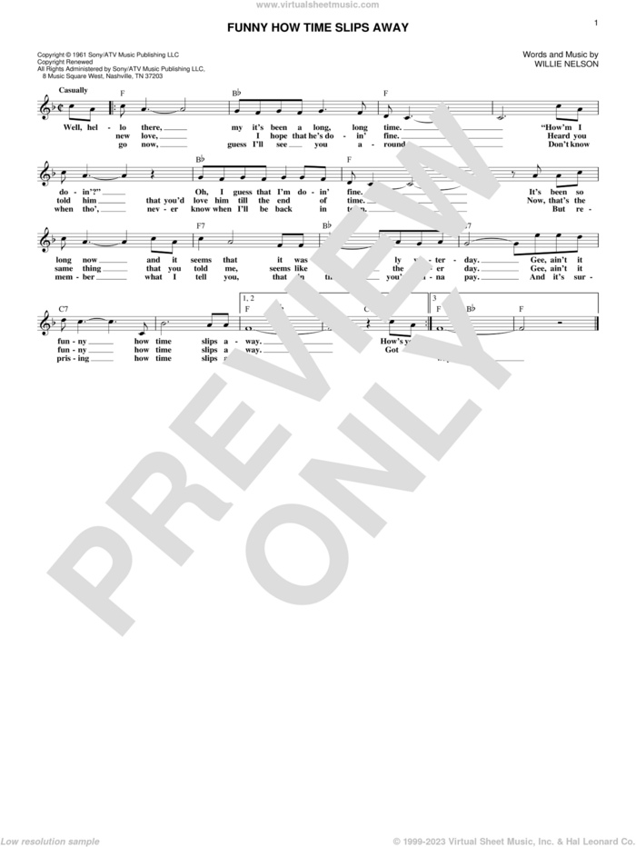 Funny How Time Slips Away sheet music for voice and other instruments (fake book) by Willie Nelson, intermediate skill level