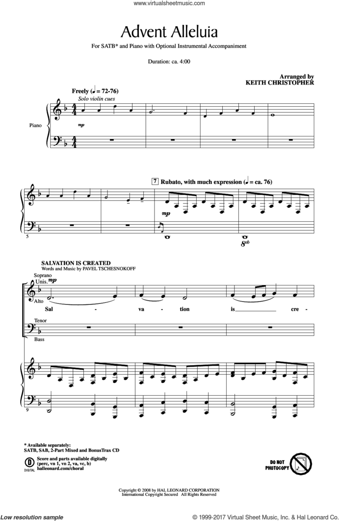 Advent Alleluia sheet music for choir (SATB: soprano, alto, tenor, bass) by Keith Christopher, Pavel Tschesnokoff and Miscellaneous, intermediate skill level