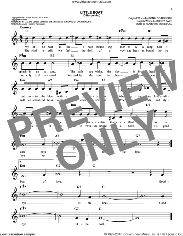 Little Boat (O Barquinho) sheet music for voice and other instruments (fake book) by Buddy Kaye, Roberto Menescal and Ronaldo Boscoli, intermediate skill level