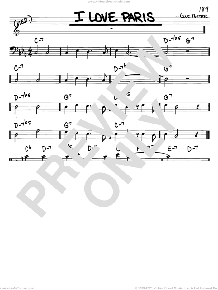 I Love Paris sheet music for voice and other instruments (bass clef) by Cole Porter, intermediate skill level