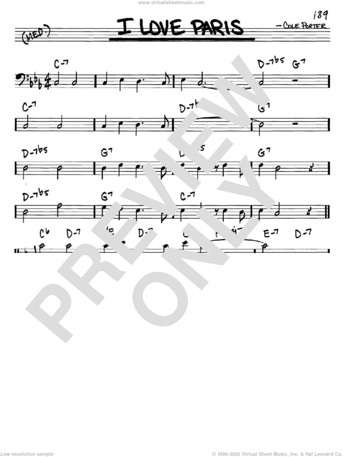 I Love Paris sheet music for voice and other instruments (bass clef) by Cole Porter, intermediate skill level