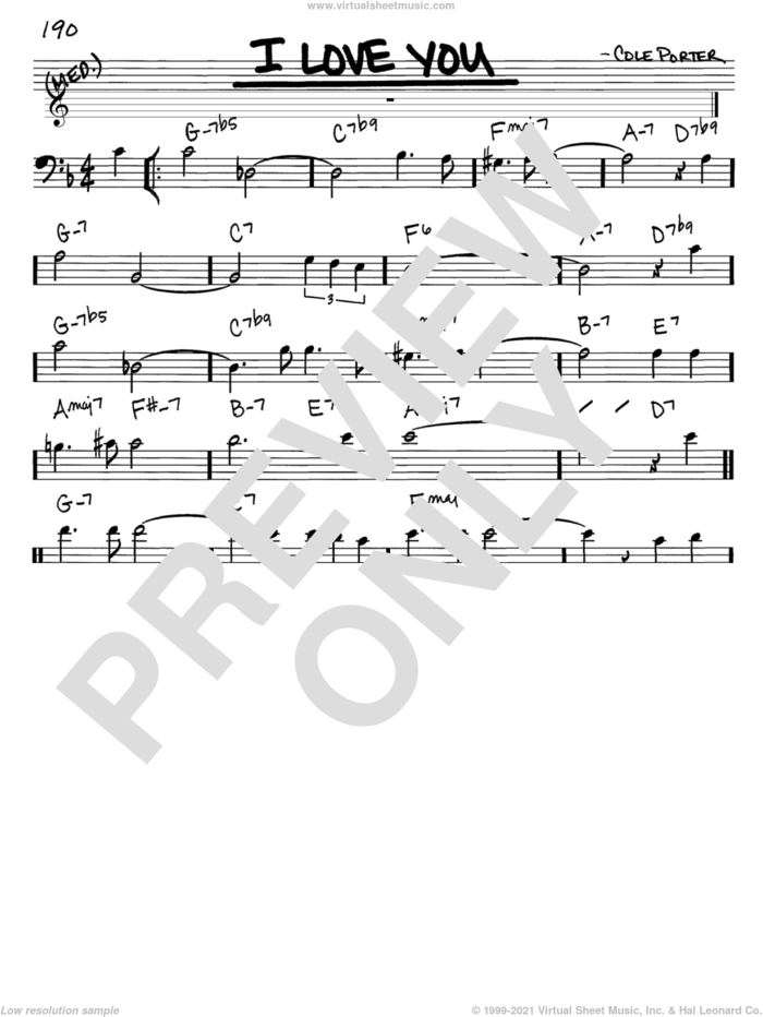 I Love You sheet music for voice and other instruments (bass clef) by Cole Porter, intermediate skill level