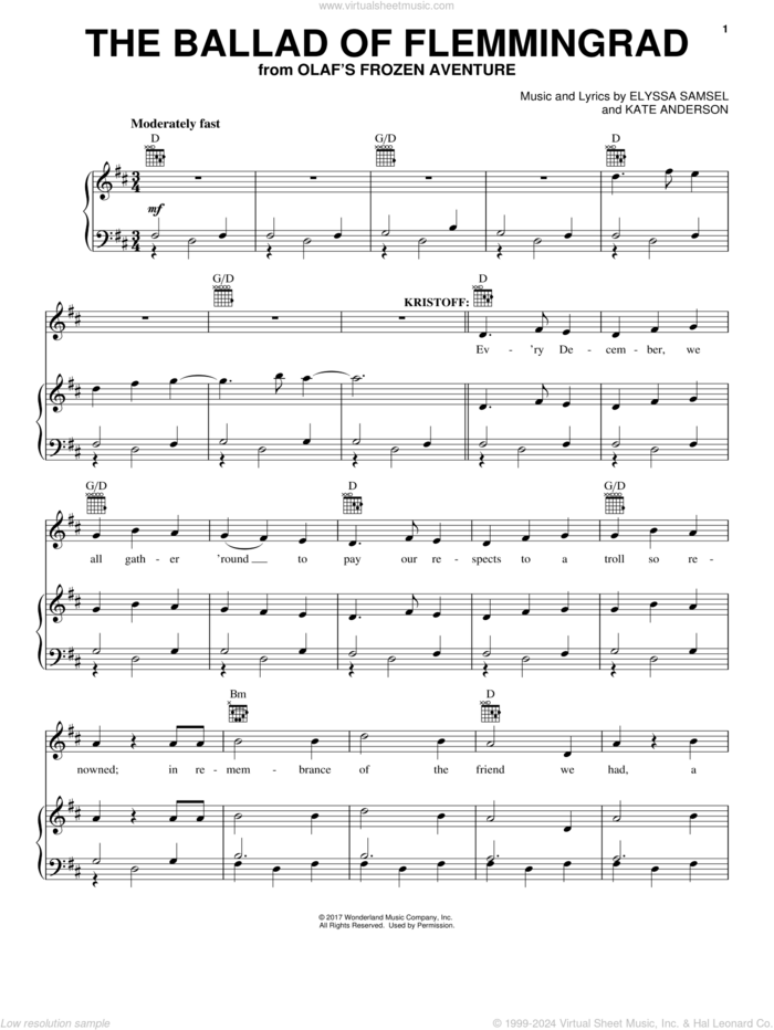 The Ballad Of Flemmingrad sheet music for voice, piano or guitar by Elyssa Samsel and Kate Anderson, intermediate skill level