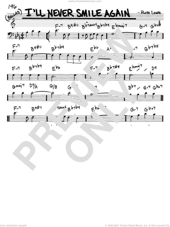 I'll Never Smile Again sheet music for voice and other instruments (bass clef) by Tommy Dorsey and Ruth Lowe, intermediate skill level