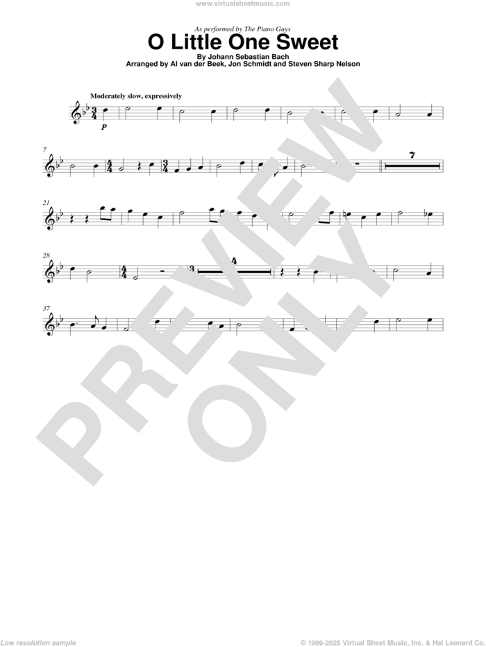 O Little One Sweet sheet music for violin solo by The Piano Guys, Al van der Beek, Johann Sebastian Bach and Steven Sharp Nelson (arr.), intermediate skill level