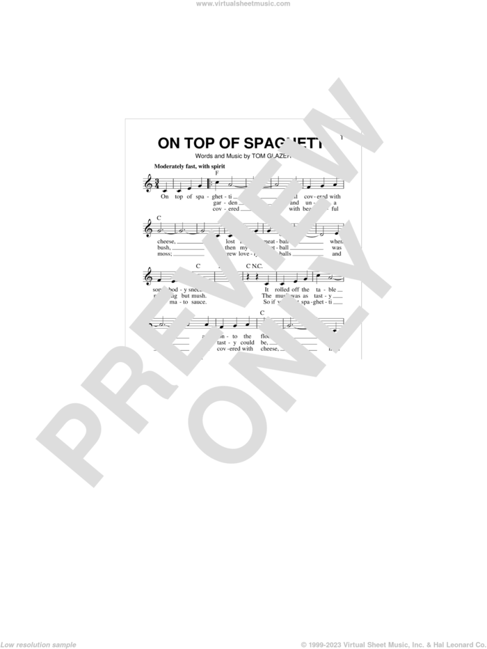 On Top Of Spaghetti sheet music for voice and other instruments (fake book) by Tom Glazer, intermediate skill level