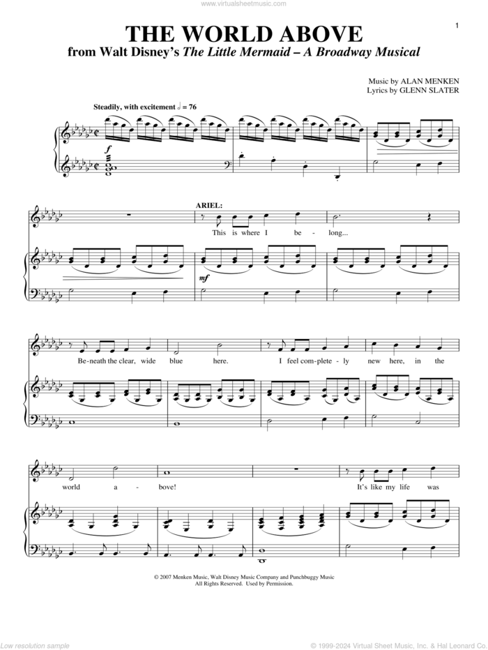 The World Above sheet music for voice and piano (Soprano) by Alan Menken and Glenn Slater, intermediate skill level