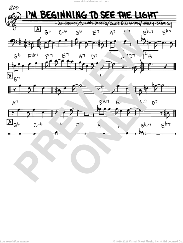 I'm Beginning To See The Light sheet music for voice and other instruments (bass clef) by Duke Ellington, Don George, Harry James and Johnny Hodges, intermediate skill level
