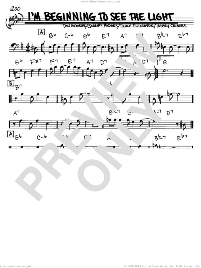 I'm Beginning To See The Light sheet music for voice and other instruments (bass clef) by Duke Ellington, Don George, Harry James and Johnny Hodges, intermediate skill level