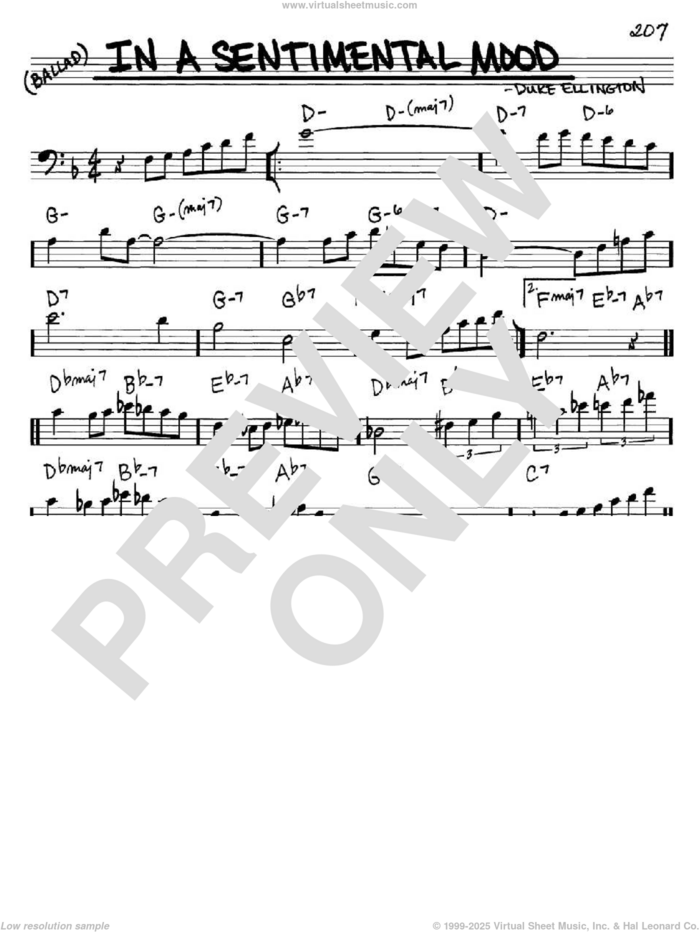 In A Sentimental Mood sheet music for voice and other instruments (bass clef) by Duke Ellington, Irving Mills and Manny Kurtz, intermediate skill level