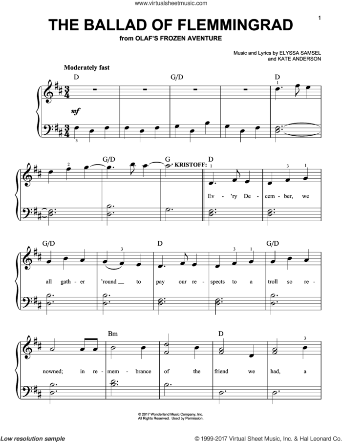 The Ballad Of Flemmingrad sheet music for piano solo by Kate Anderson and Elyssa Samsel, easy skill level