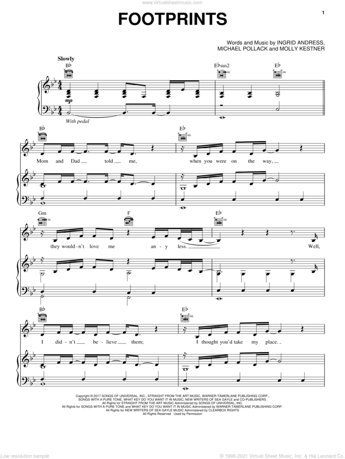 Footprints sheet music for voice, piano or guitar by Molly Kate Kestner, Ingrid Andress, Michael Pollack and Molly Kestner, intermediate skill level