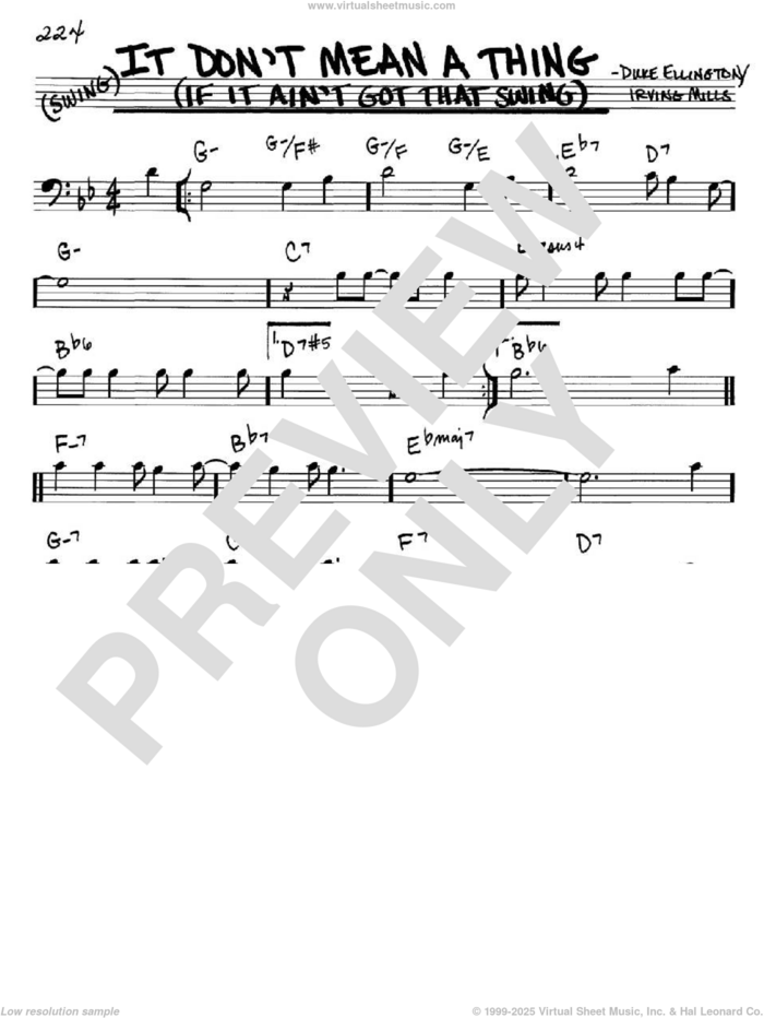 It Don't Mean A Thing (If It Ain't Got That Swing) sheet music for voice and other instruments (bass clef) by Duke Ellington and Irving Mills, intermediate skill level