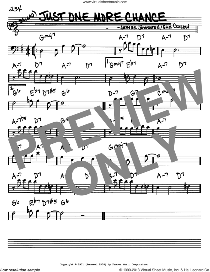 Just One More Chance sheet music for voice and other instruments (bass clef) by Bing Crosby, Arthur Johnston and Sam Coslow, intermediate skill level