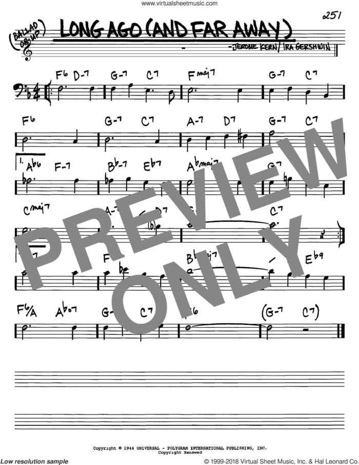 Long Ago (And Far Away) sheet music for voice and other instruments (bass clef) by Jerome Kern and Ira Gershwin, intermediate skill level
