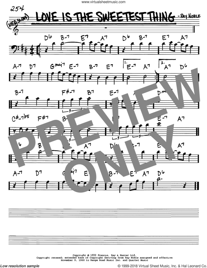 Love Is The Sweetest Thing sheet music for voice and other instruments (bass clef) by Ray Noble, intermediate skill level