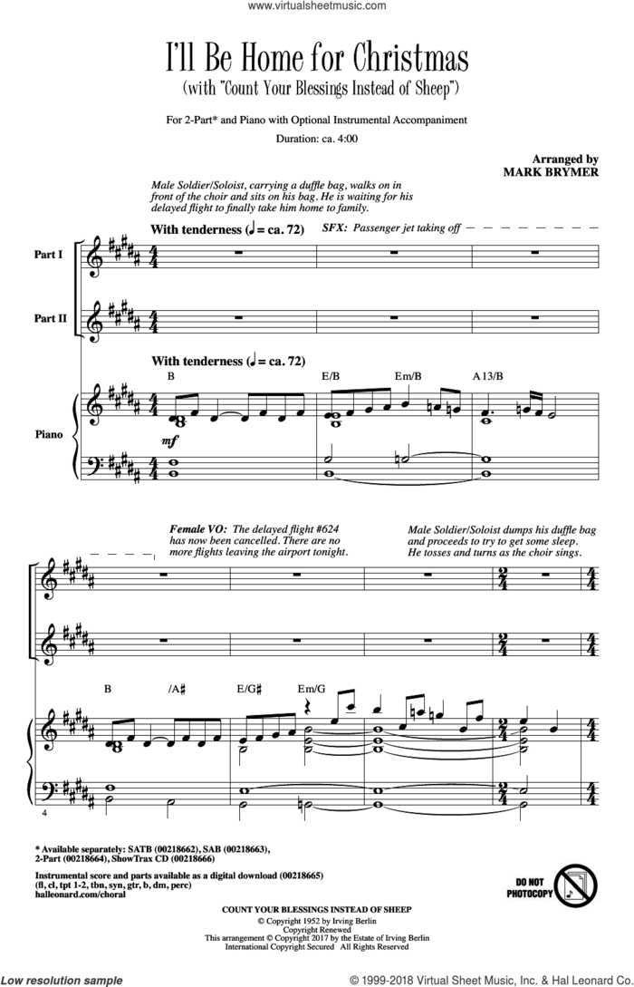 I'll Be Home For Christmas sheet music for choir (2-Part) by Irving Berlin and Mark Brymer, intermediate duet