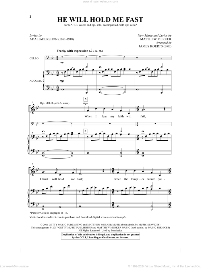 He Will Hold Me Fast sheet music for choir (SATB: soprano, alto, tenor, bass) by Keith and Kristyn Getty, James Koerts, Ada Habershon and Matthew Merker, intermediate skill level