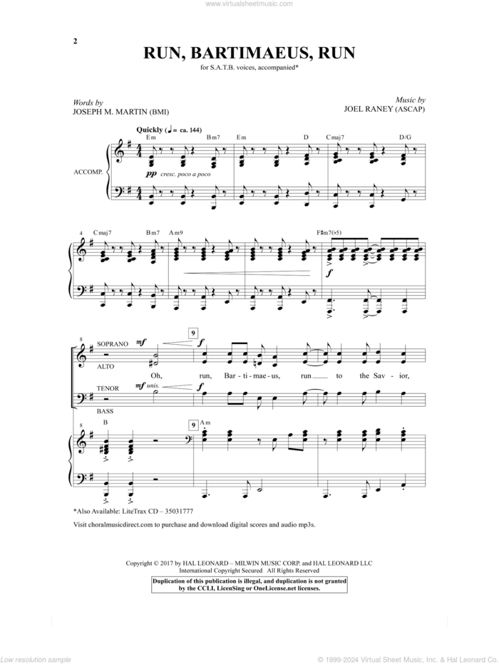 Run Bartimaeus, Run sheet music for choir (SATB: soprano, alto, tenor, bass) by Joseph M. Martin and Joel Raney, intermediate skill level