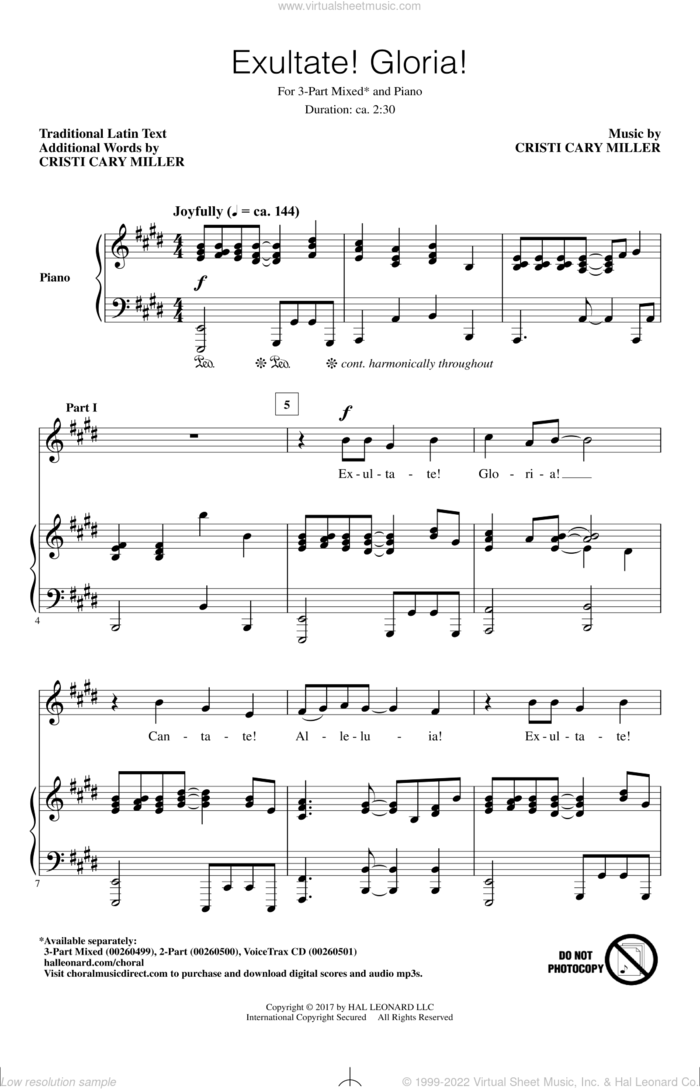 Exultate! Gloria! sheet music for choir (3-Part Mixed) by Cristi Cary Miller and Miscellaneous, intermediate skill level