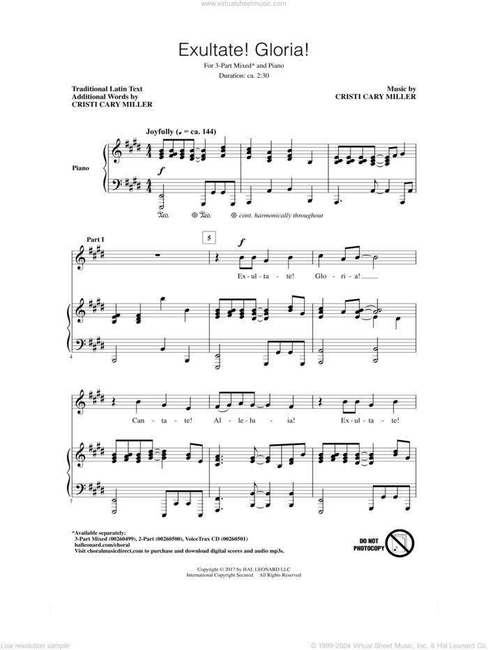 Exultate! Gloria! sheet music for choir (3-Part Mixed) by Cristi Cary Miller and Miscellaneous, intermediate skill level